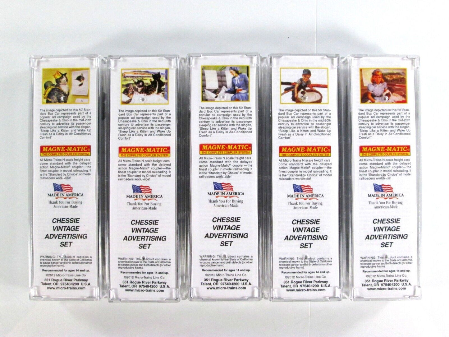 N Scale CHESSIE Vintage Advertising 50' Box Car 5-Pack Set Micro Trains 99321150