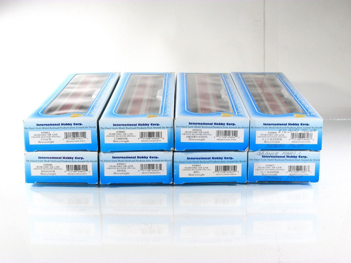 HO Scale SEABOARD *ORANGE BLOSSOM SPECIAL* 8-Car Set -- IHC 49608, Knuckle Cplrs