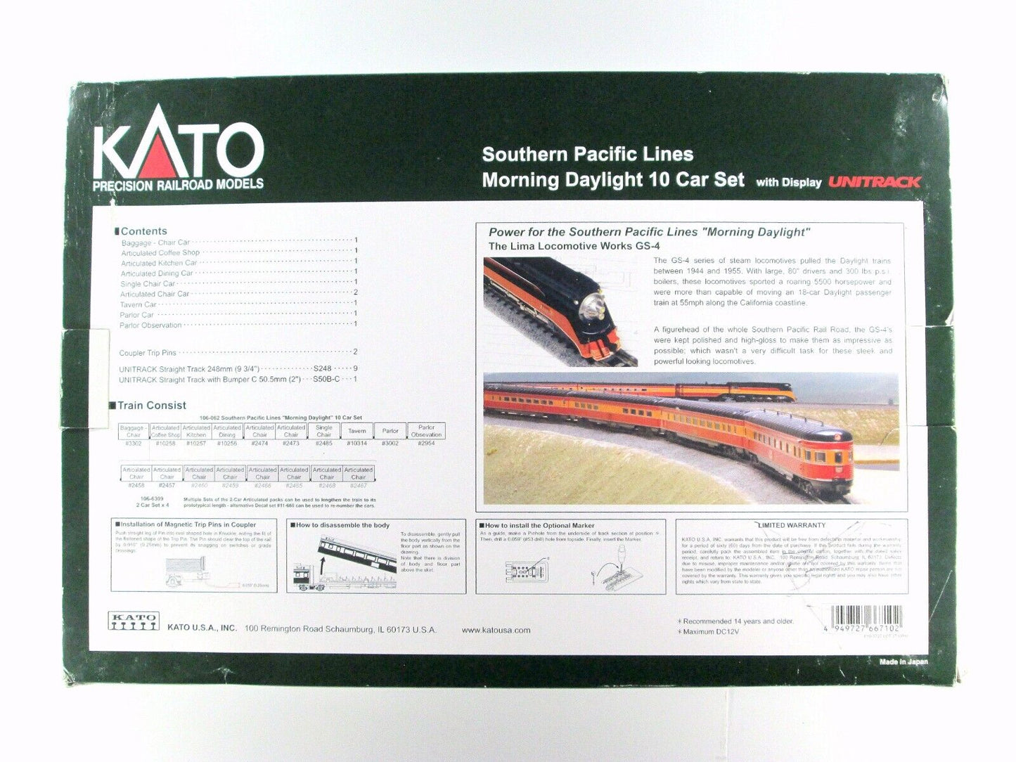 N Scale SOUTHERN PACIFIC *MORNING DAYLIGHT* Passenger 10-Car Set -- Kato 106-062