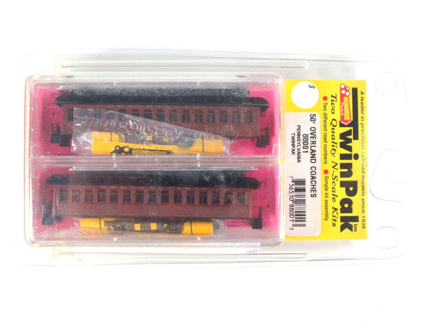 N Scale PENNSYLVANIA OVERLAND Passenger Coach Set Roundhouse 88001, Knuckle Cplr