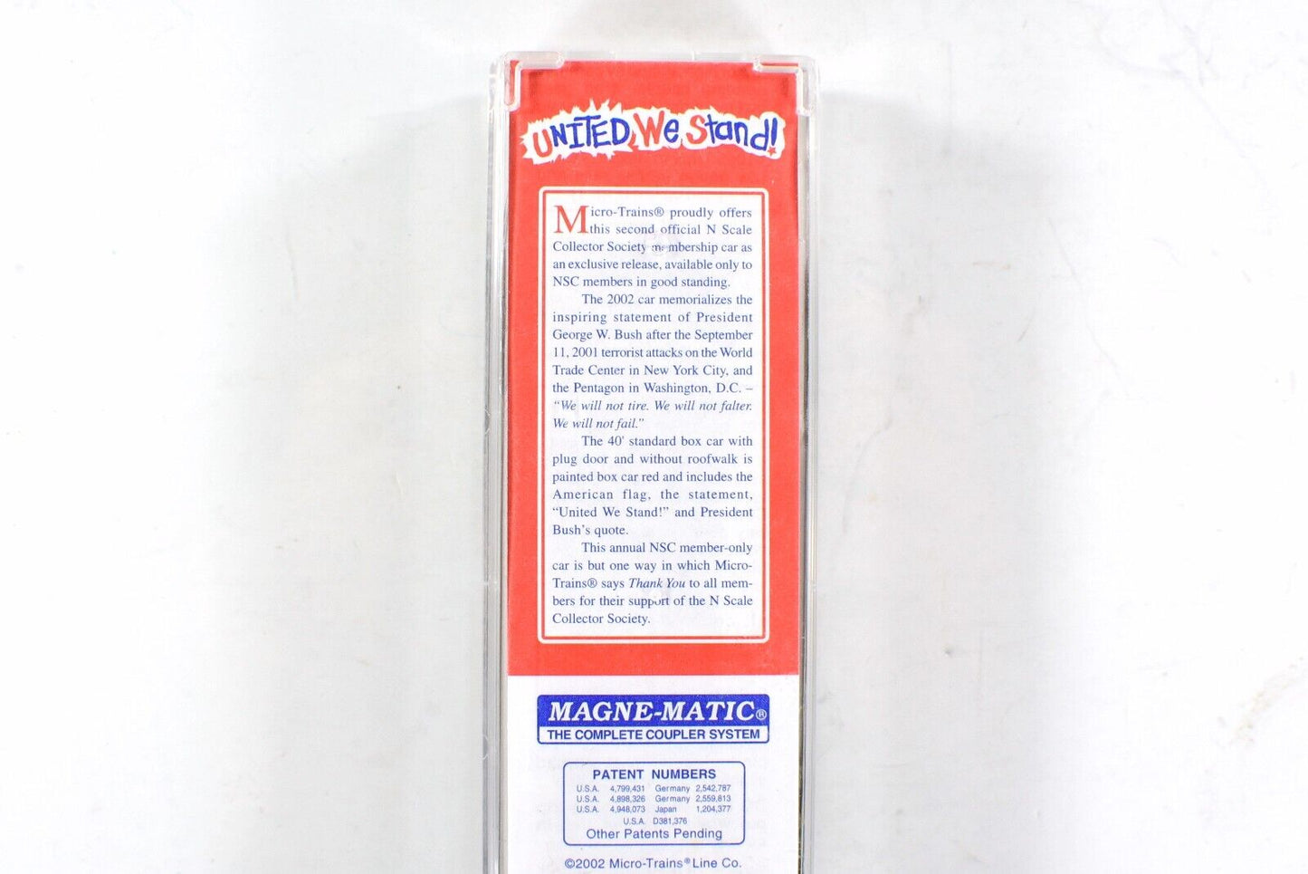 N Scale **UNITED WE STAND** 9/11 Memorial Box Car DODX 502, Micro Trains Special