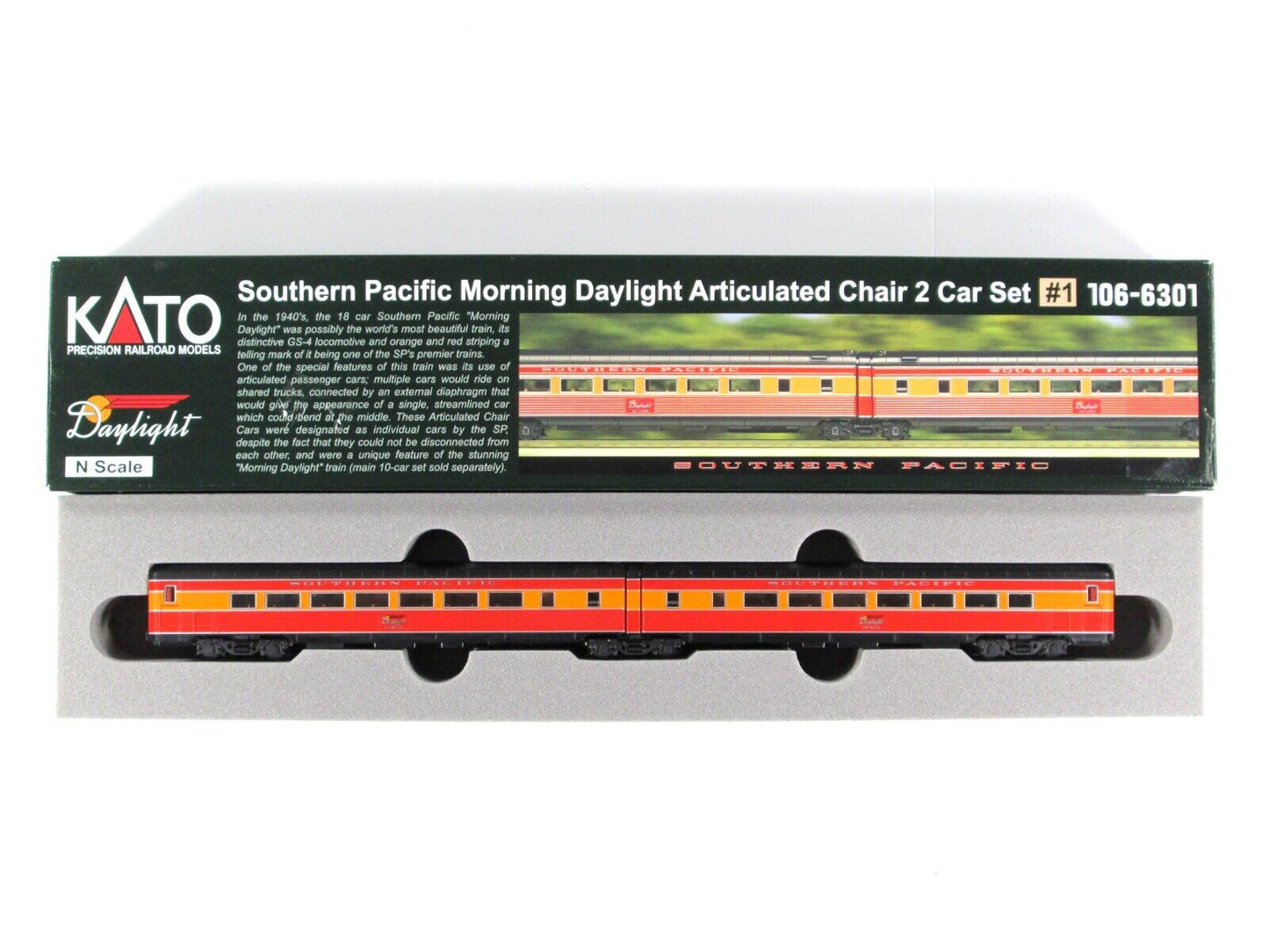 N Scale SOUTHERN PAC. MORNING DAYLIGHT Articulated Car #2457,2458 Kato 106-6301