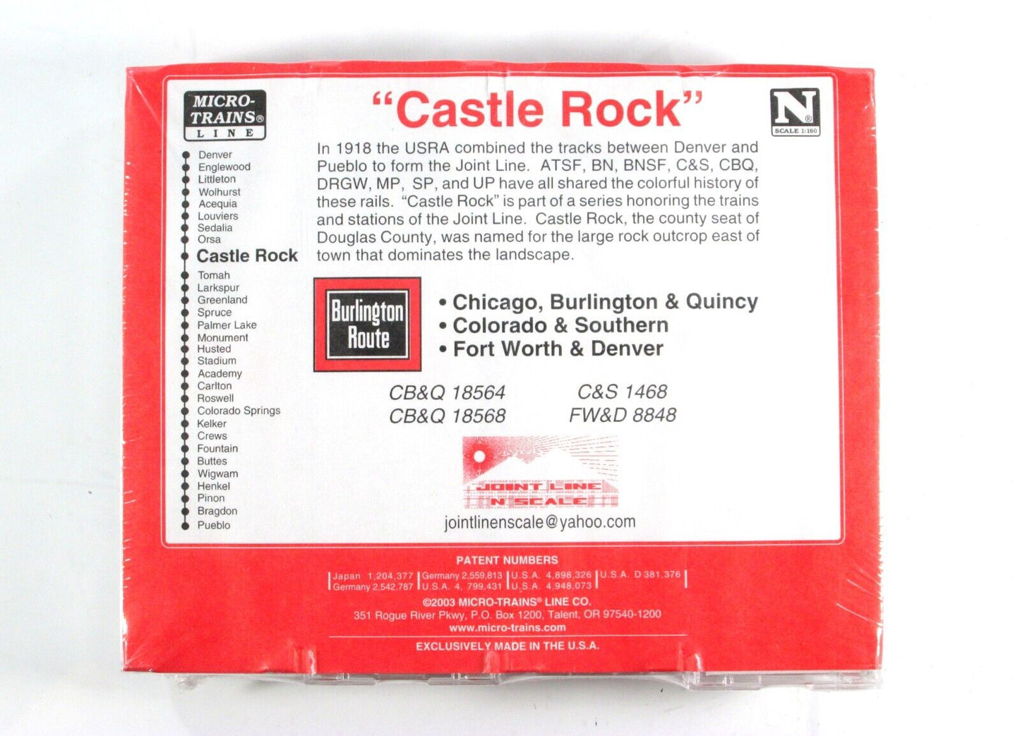 N Scale *BURLINGTON CASTLE ROCK* Joint Line 4 Box Car Set - Micro Trains **RARE*