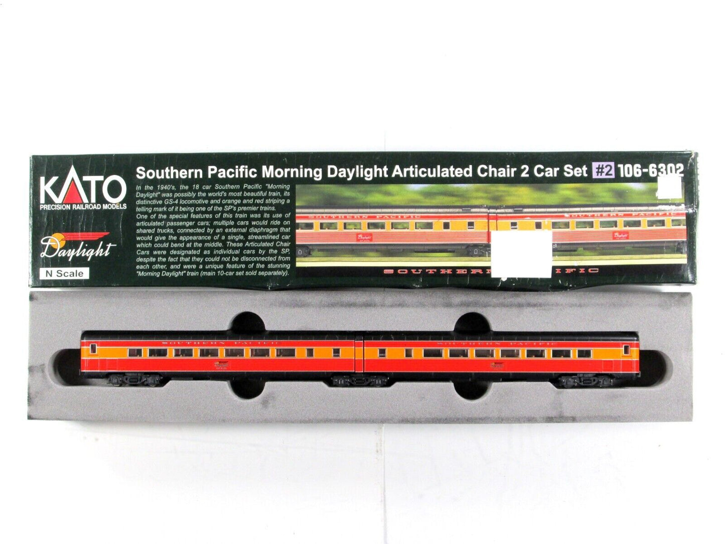 N Scale SOUTHERN PAC. MORNING DAYLIGHT Articulated Car #2477,2478, Kato 106-6302
