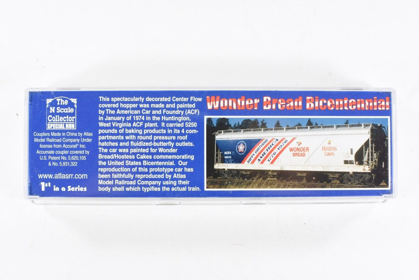 N Scale **WONDER BREAD BICENTENNIAL** 1776-1976 ACF 4-Bay Hopper - Atlas *RARE