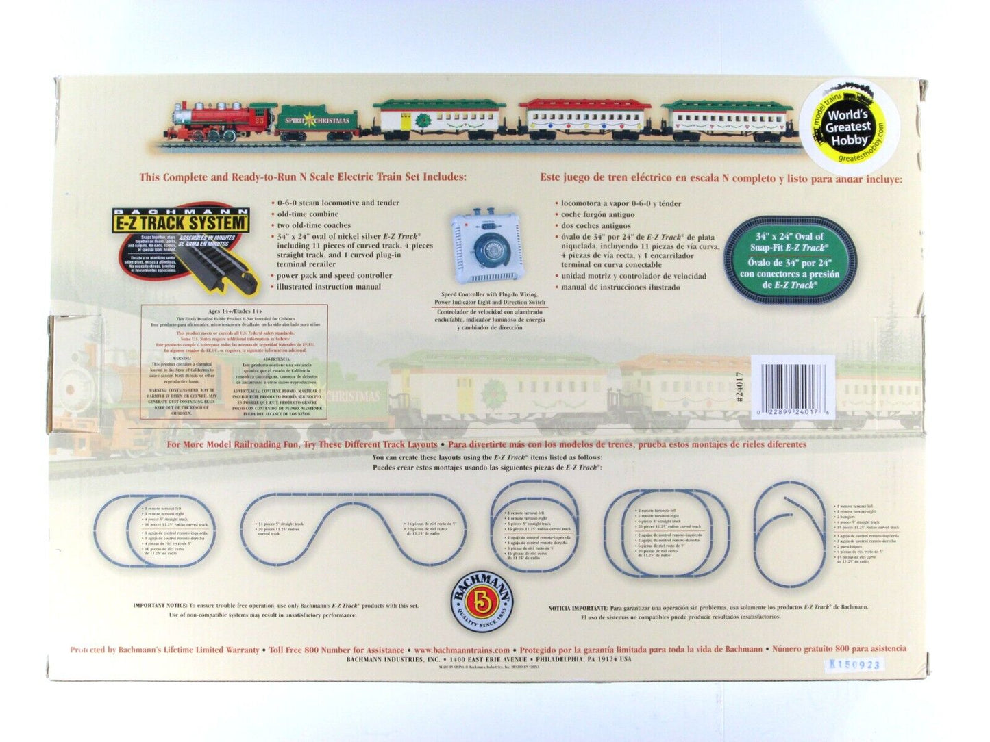 N Scale **SPIRIT of CHRISTMAS** Steam Locomotive, Passenger Set --Bachmann 24017
