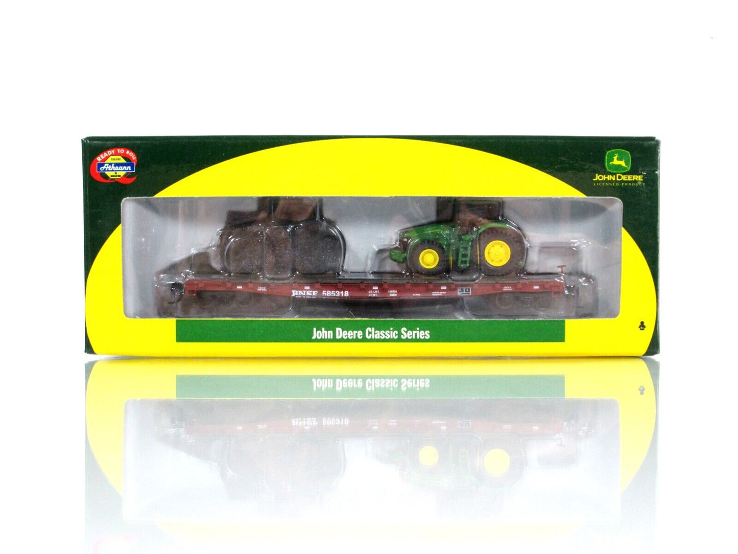 N Scale ***JOHN DEERE*** Tractor on Flat Car, **BNSF** #585318 --- Athearn 10444