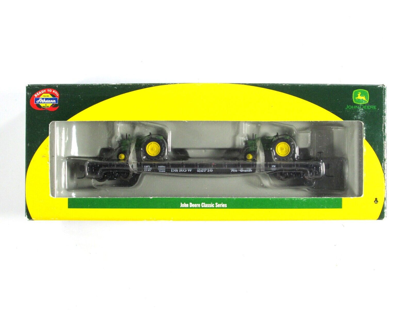 N Scale *JOHN DEERE* Tractors, Flat Car *RIO GRANDE* 22716 - Athearn 10435 *RARE