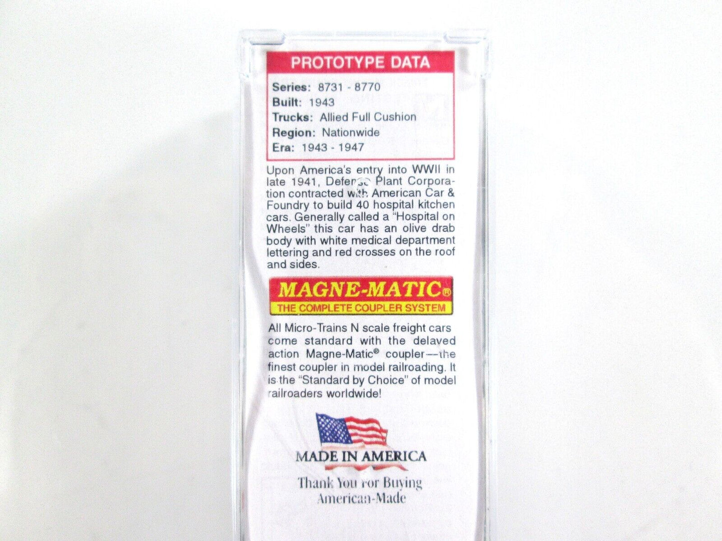 N Scale WWII US Army Troop Kitchen HOSPITAL Car, USA #8731 - Micro Trains 118050