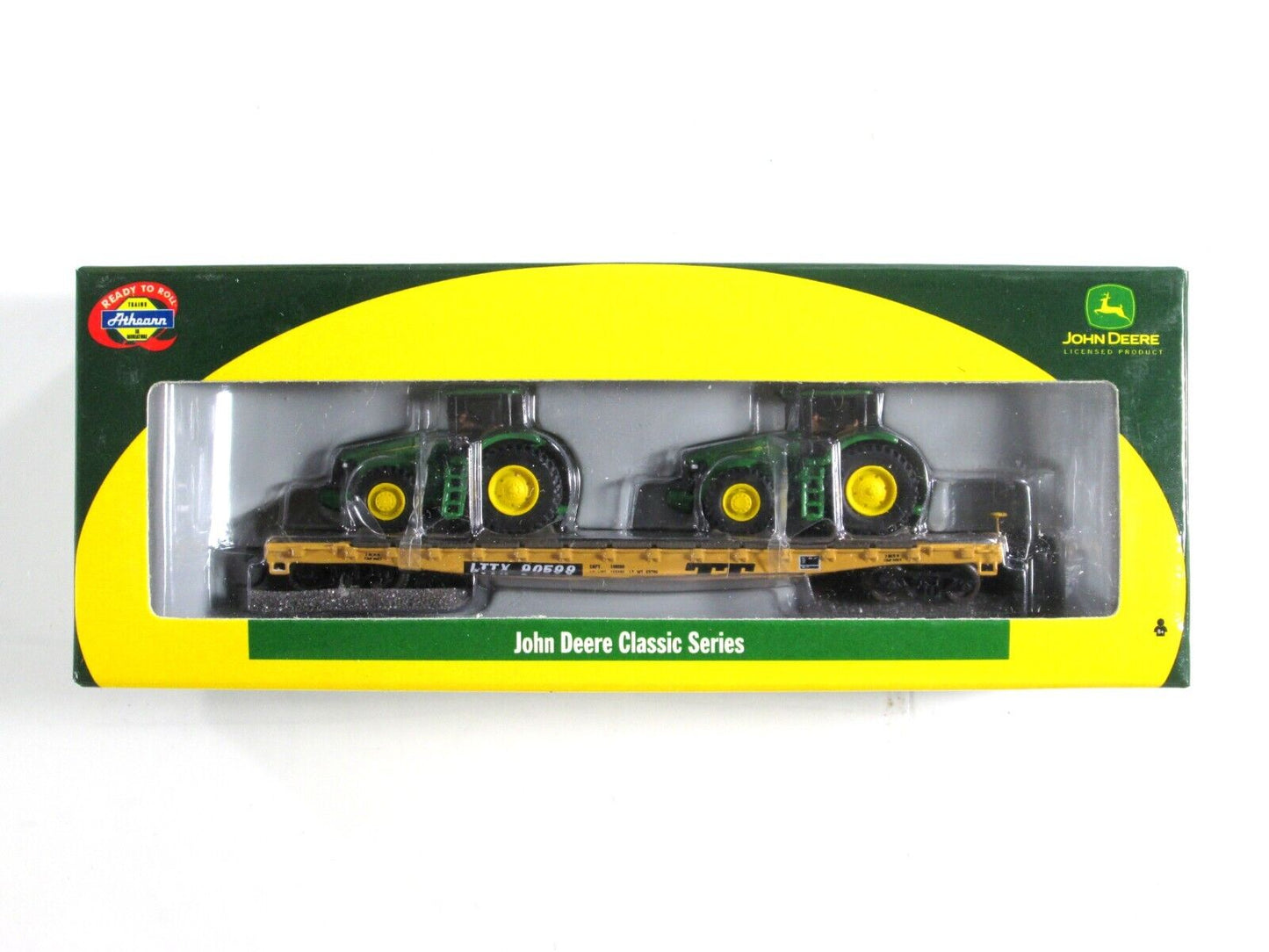N Scale *JOHN DEERE* Tractors, TRAILER TRAIN Flat Car, TTX 90599 - Athearn 10446