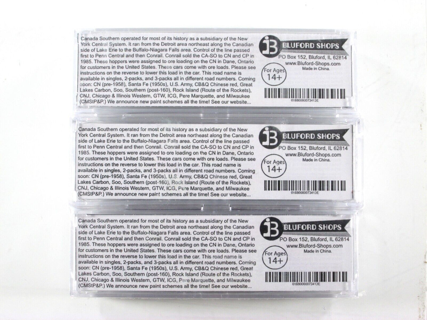 N Scale **CANADA SOUTHERN** Ore Hopper 3-Pack Set w/ Loads - Bluford 73013 *RARE