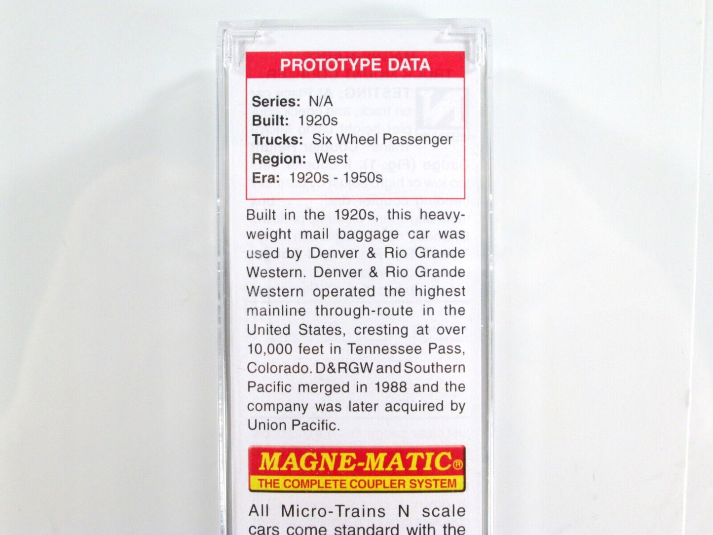 N Scale DENVER RIO GRANDE 70' RPO Baggage Car, D&RGW #620 -Micro Trains 14800390
