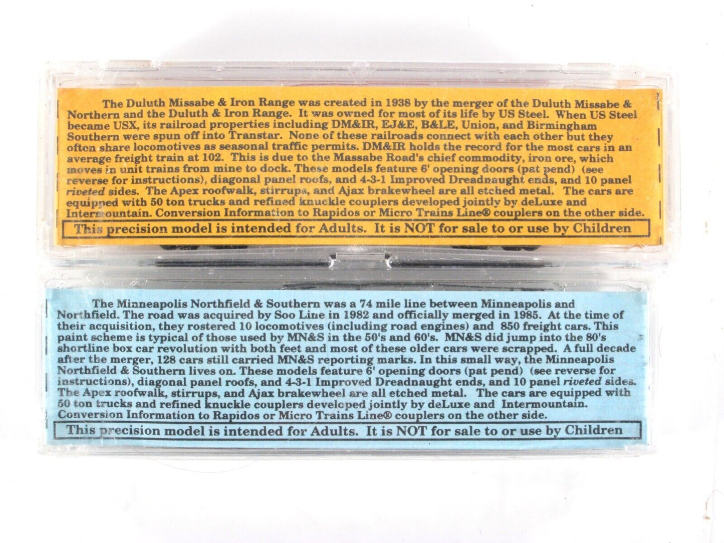 N Scale DULUTH MISSABE / MINNEAPOLIS NORTHFIELD Boxcars -Deluxe, Twi-N-Rails '99