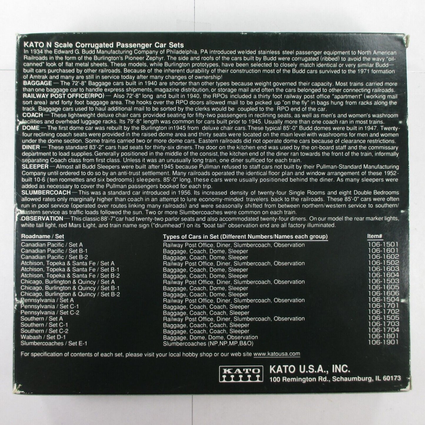 N Scale **SANTA FE** Lightweight Corrugated Passenger 4-Car Set B -Kato 106-1603