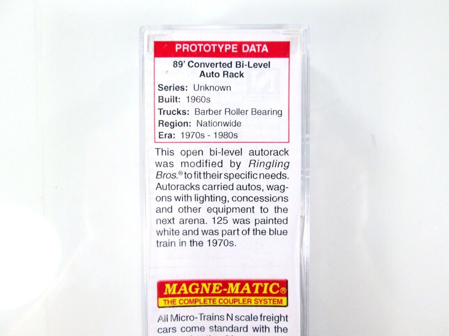 N Scale ***RINGLING*** CIRCUS 89' Bi-Level Auto Rack #125 -Micro Trains 11200720