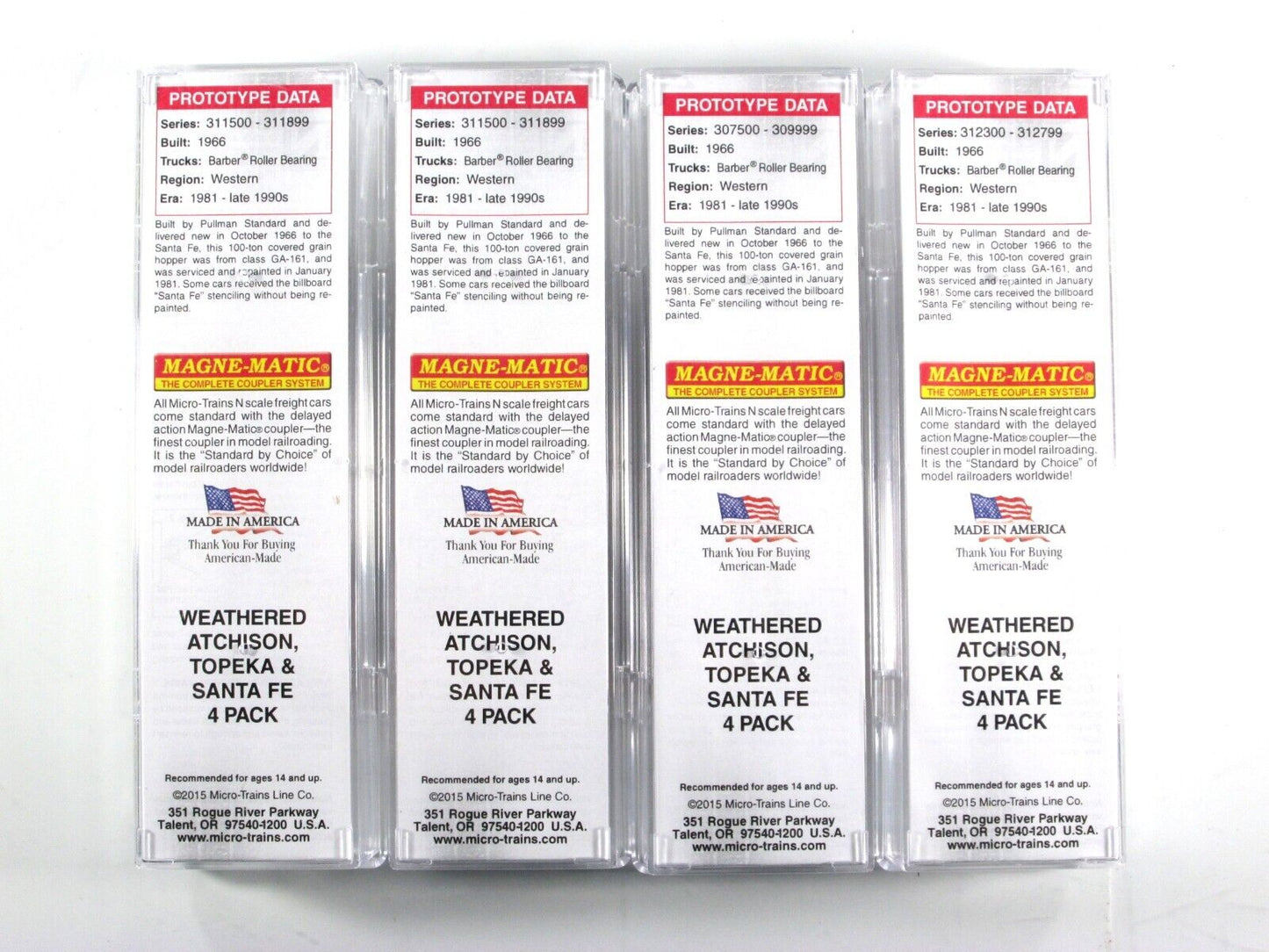 N Scale **SANTA FE** Weathered Covered Hopper 4-Pack Set - Micro Trains 99305310