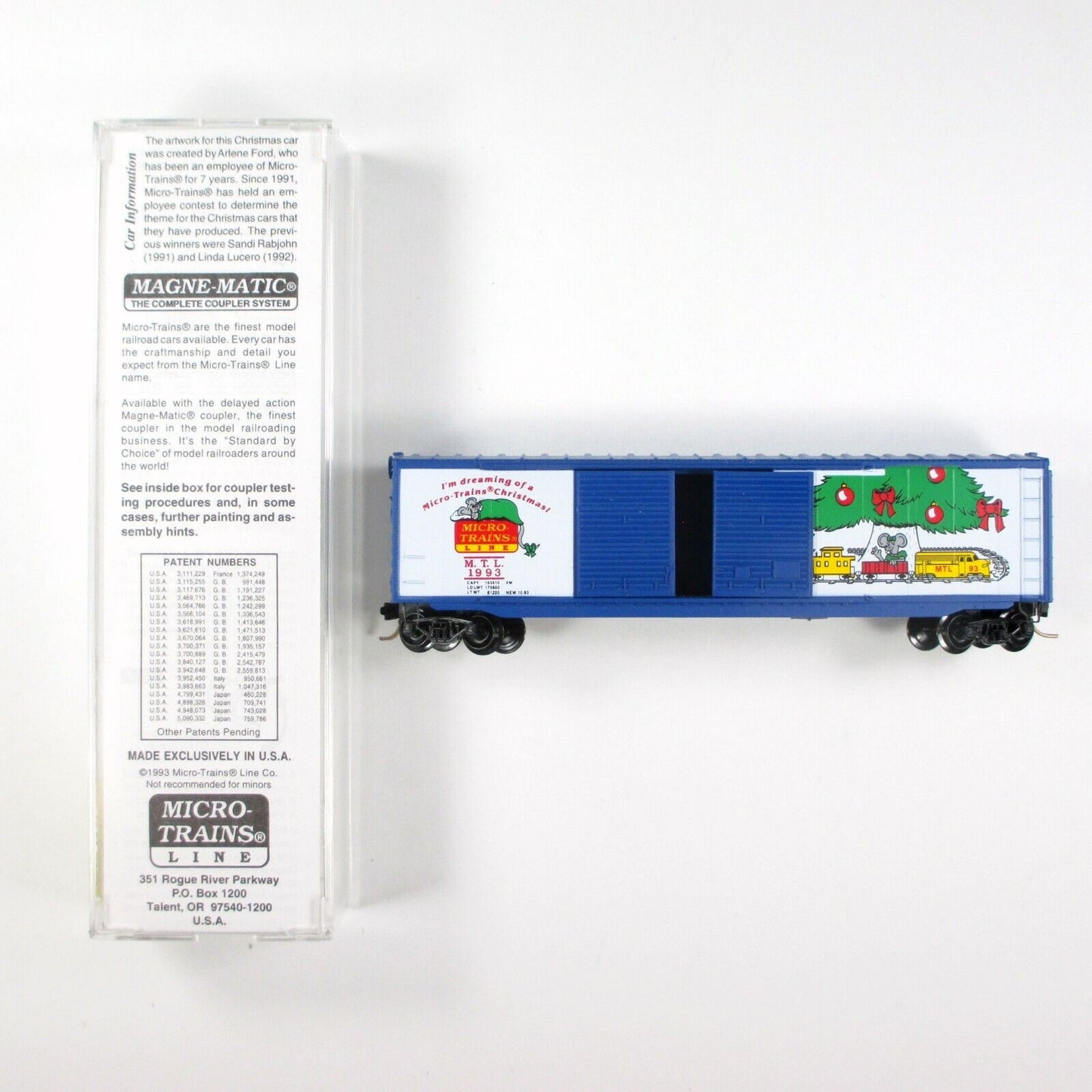 N Scale ***MERRY CHRISTMAS 1993** 50' Double Door Box Car -- Micro Trains 37020