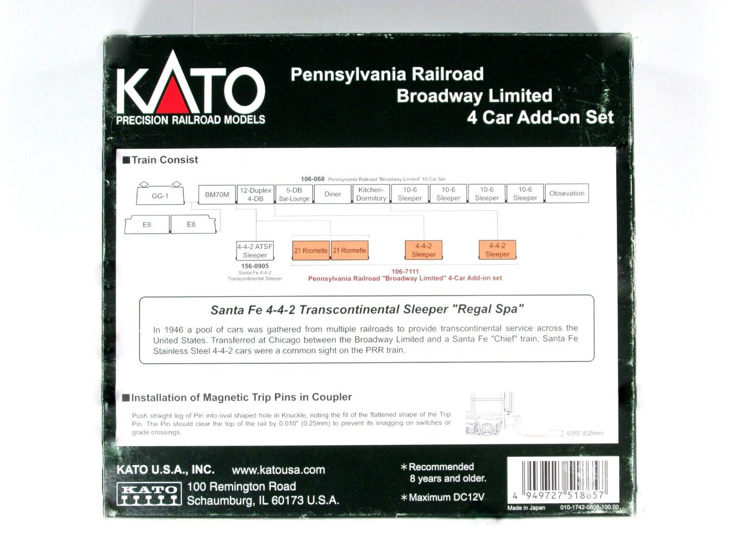 N Scale ***PENNSYLVANIA*** Broadway Limited Passenger 4-Car Set -- Kato 106-7111