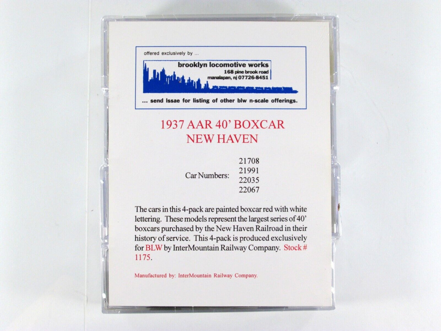 N Scale ***NEW HAVEN*** 40' Box Car 4-Pack Set - Intermountain, BLW-1175 ***RARE