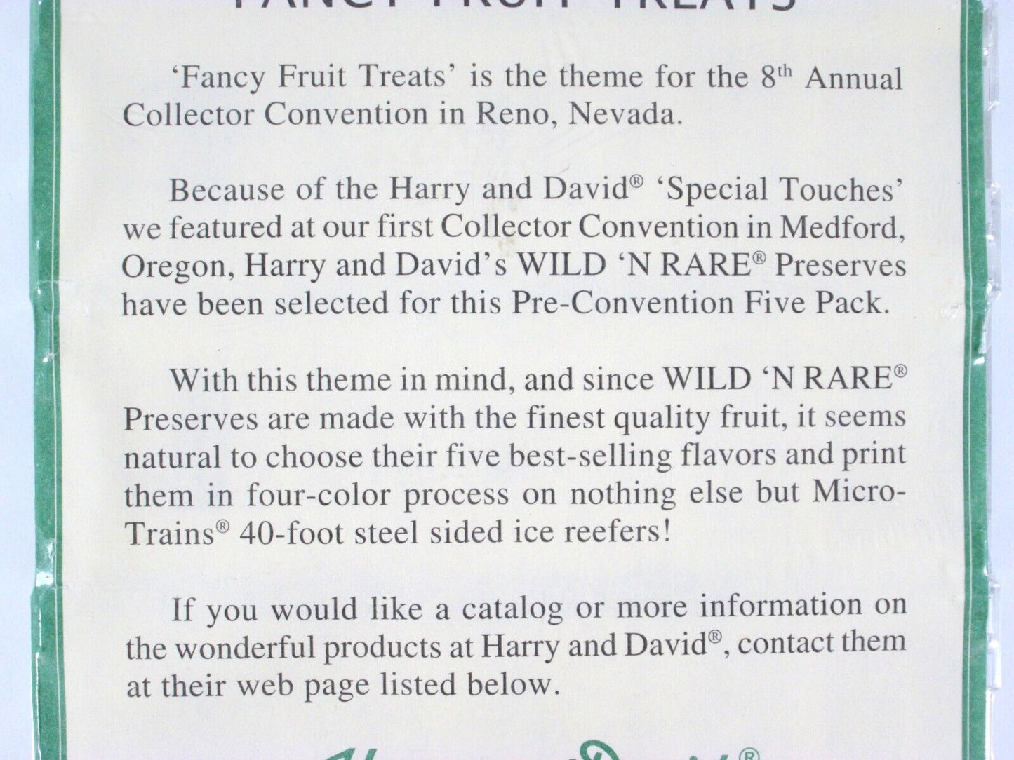 N Scale *HARRY & DAVID* Wild n' Rare Preserves Reefer Set - Micro Trains Special