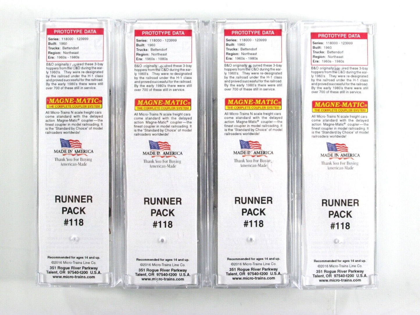 N Scale *BALTIMORE & OHIO* 2-Bay Coal Hopper 4-Pack Set -- Micro Trains 99300118