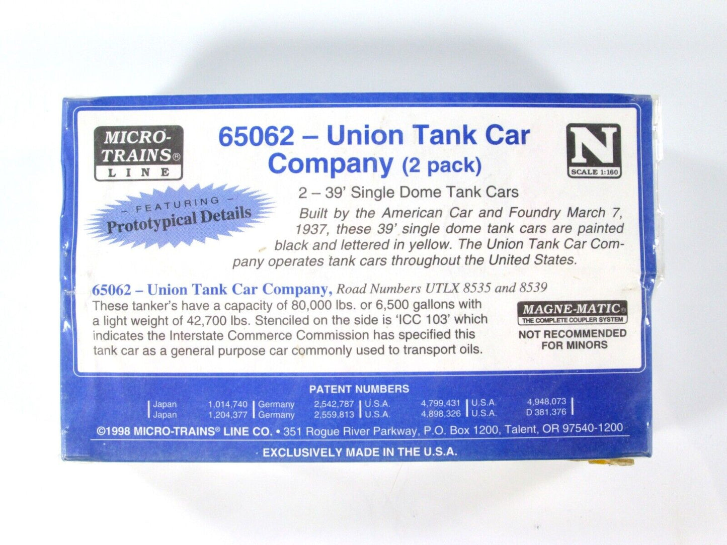 N Scale **UNION TANK CAR*** 2-Pack Set, UTLX 8535, 8539 ----- Micro Trains 65062