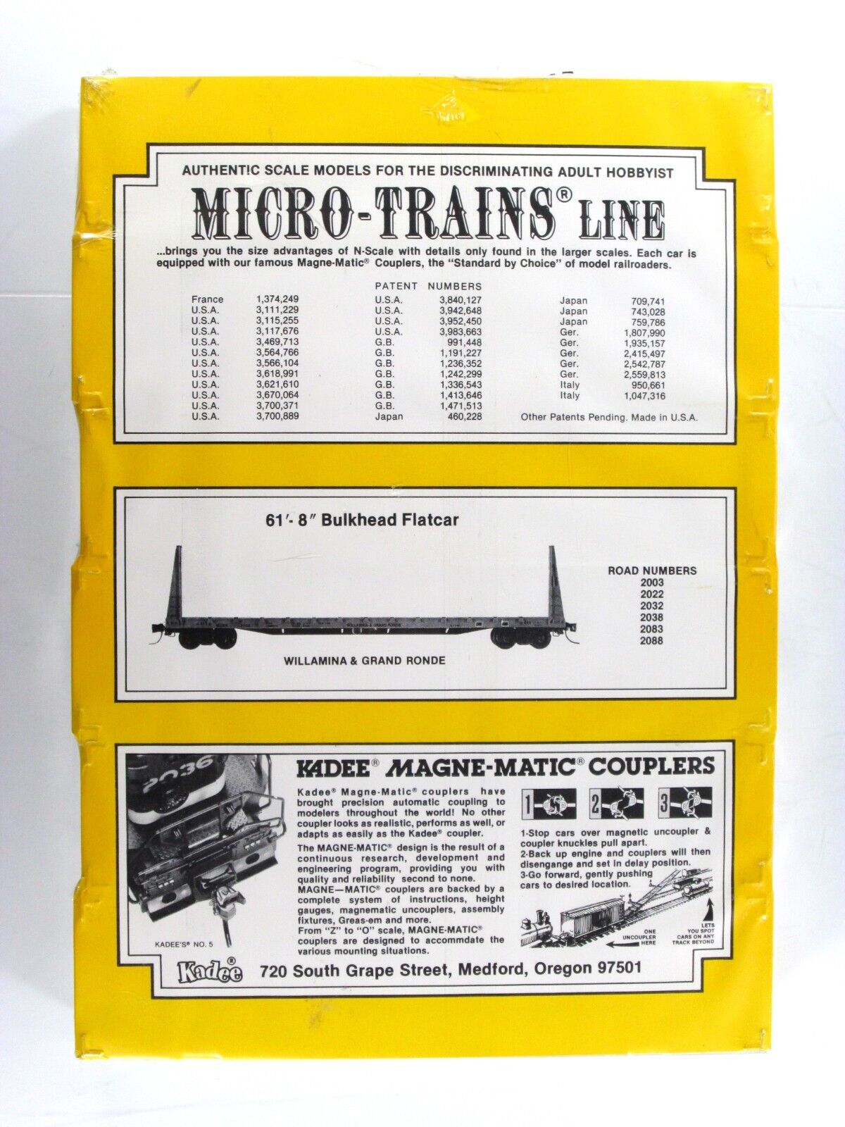 N Scale **WILLAMINA, GRANDE RONDE** Bulkhead Flat Set - Kadee Micro Trains 54042