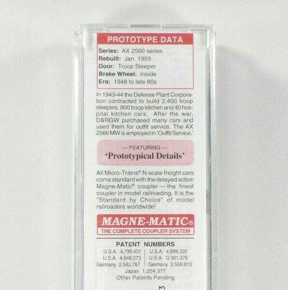 N Scale ***RIO GRANDE*** MoW Troop Sleeper Car #AX-2566 -- Micro Trains 116020.2