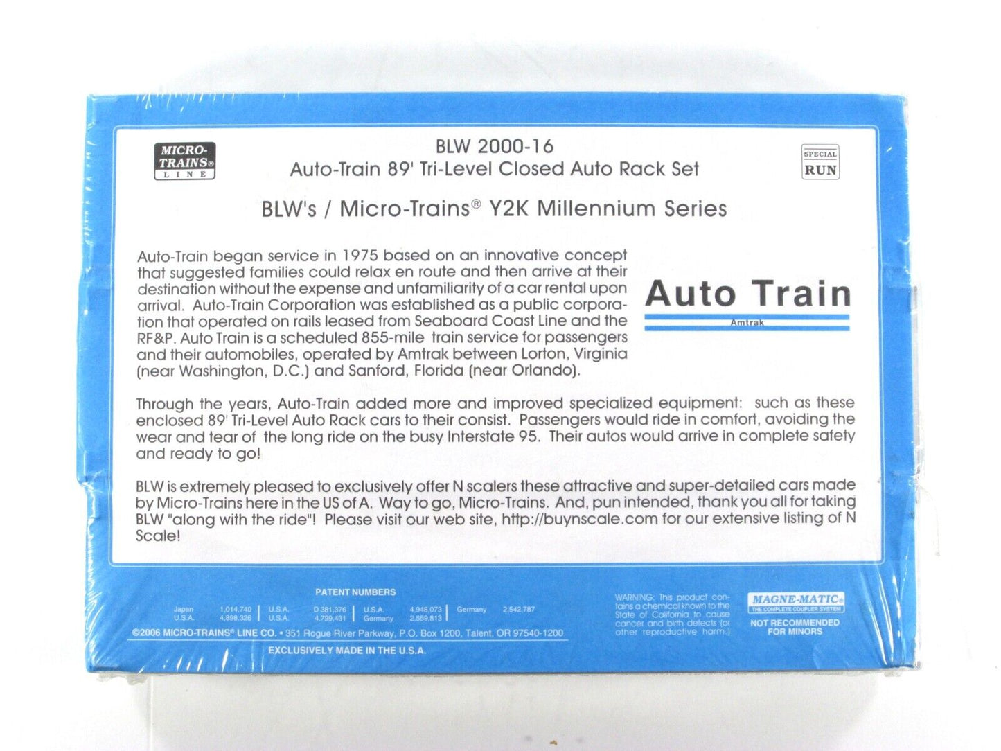 N Scale **AUTO TRAIN** Tri-Level Auto Rack Set - Micro Trains, BLW-2000-16 *RARE