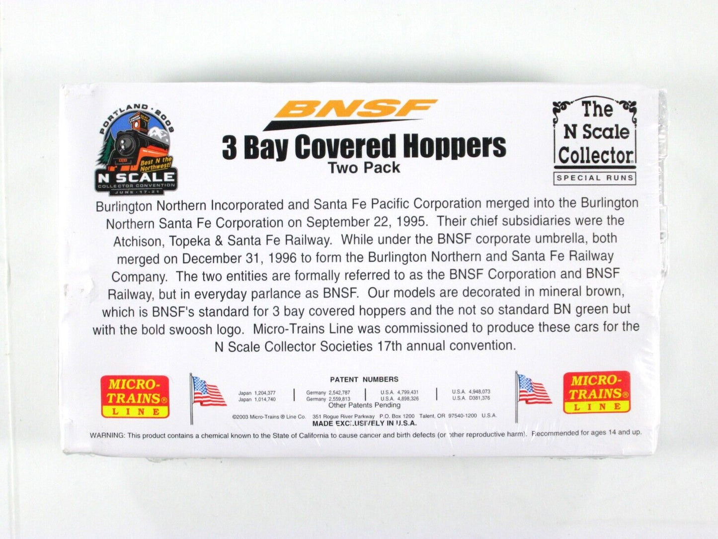 N Scale ***BNSF*** 3-Bay Covered Hopper 2-Pack -- Micro Trains NSC 09-29 ***RARE