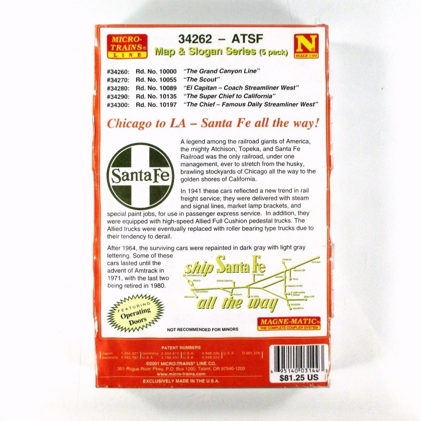 N Scale ***SANTA FE*** Map & Slogan Series 50' Box Car Set -- Micro Trains 34262