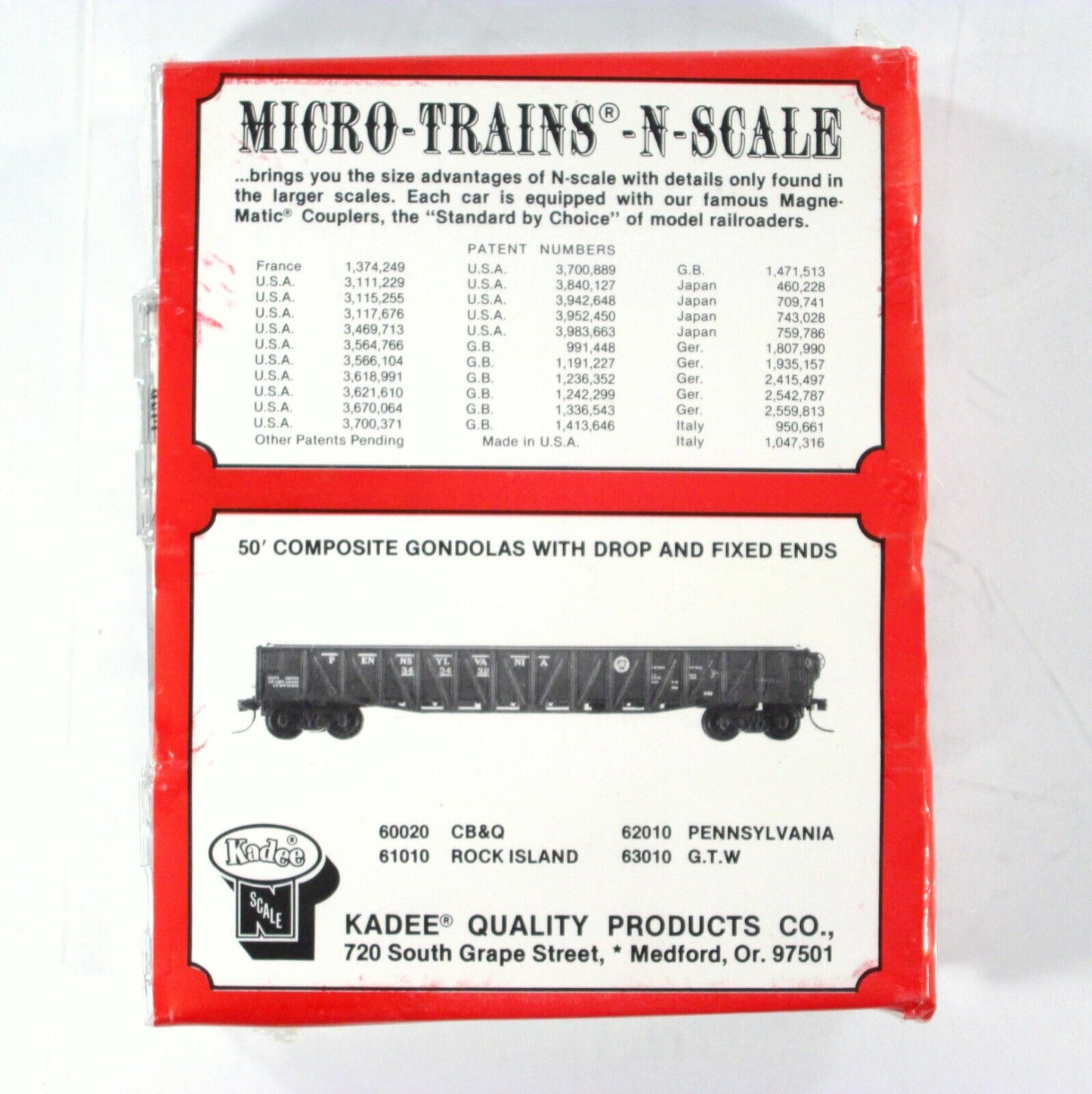 N Scale ***CB&Q , RI , PRR , GTW*** Gondola 4-Pack - Kadee Micro Trains 60022