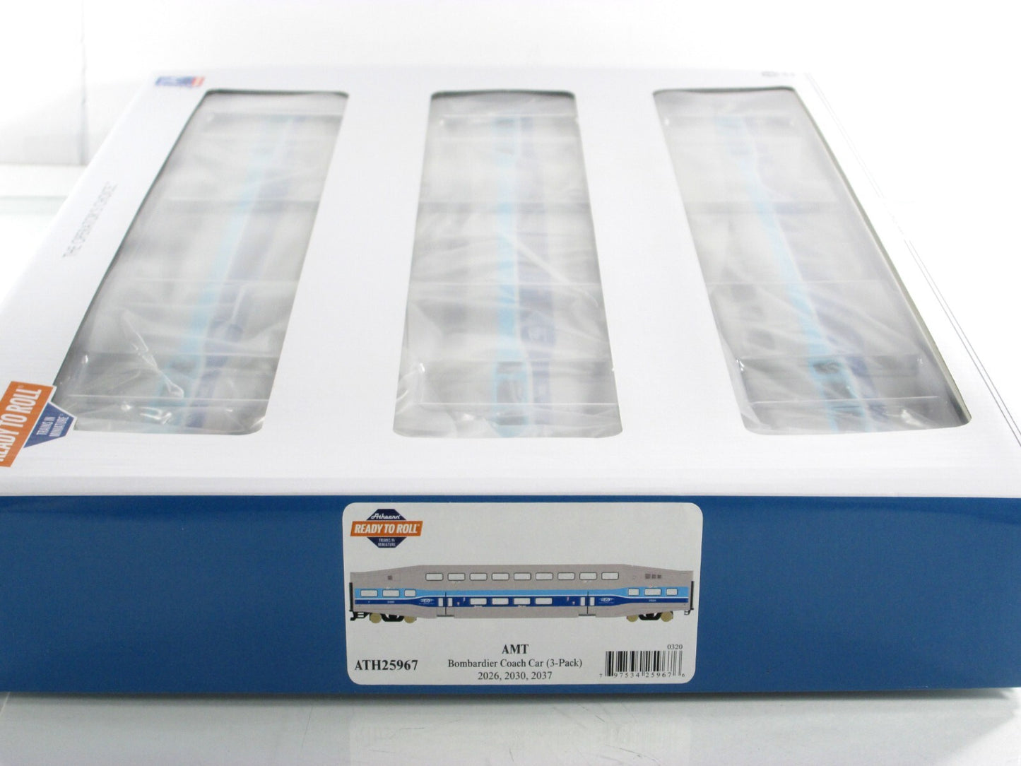 HO Scale ***AMT*** Bombardier Passenger Coaches #2026,2030,2037 -- Athearn 25967