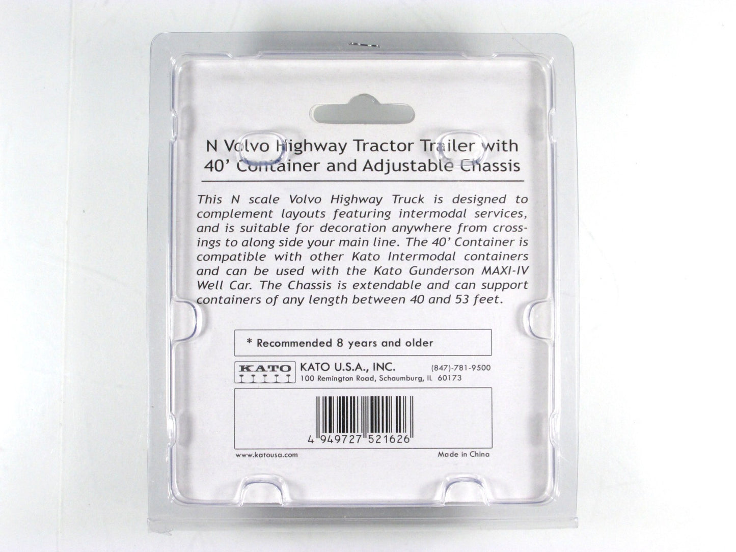 N Scale ***Volvo Tractor Trailer, 40' Evergreen Container, Chassis** Kato 31-616