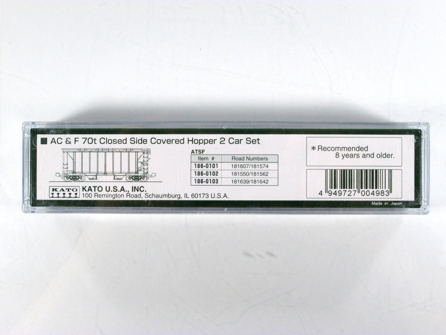 N Scale ***SANTA FE*** ACF 2-Bay Covered Hoppers #181639,181642 -- Kato 186-0103