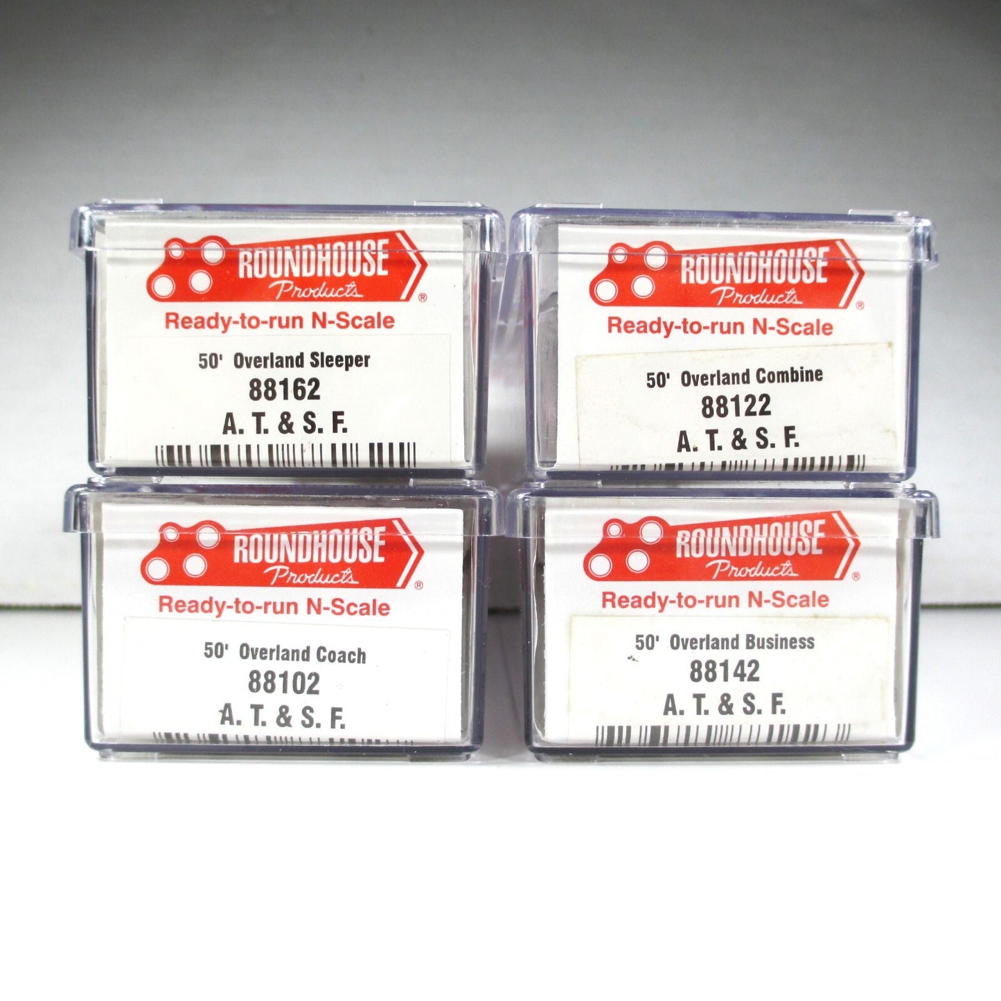 N Scale ***SANTA FE Overland*** Passenger 4-Pack -Roundhouse 89416, Knuckle Cplr