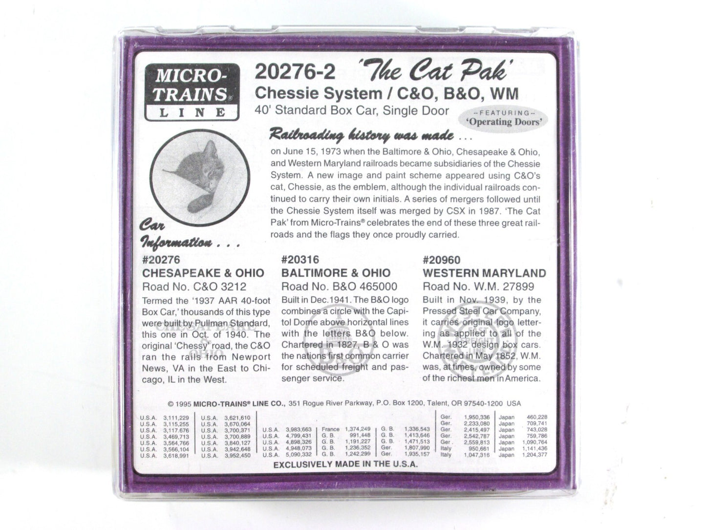 N Scale CHESSIE SYSTEM **Cat Pak** Merger 40' Box Car Set - Micro Trains 20276-2