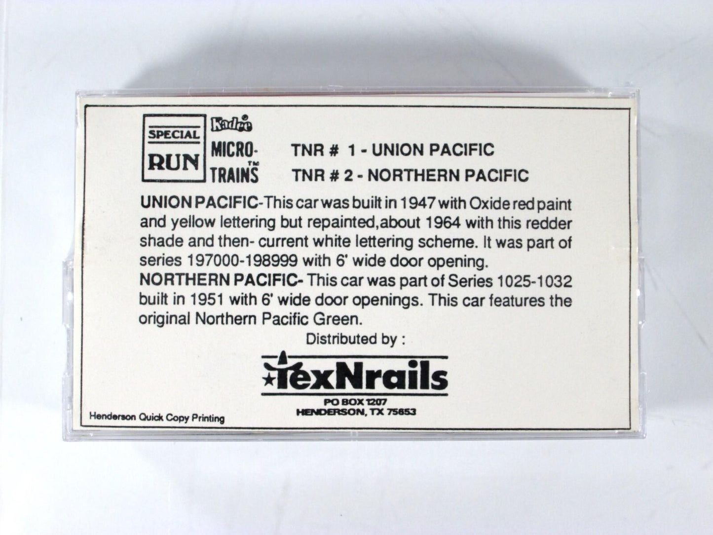 N Scale ***UP 198532 - NP 1026*** Box Car Set - Micro Trains / TexNRails Special