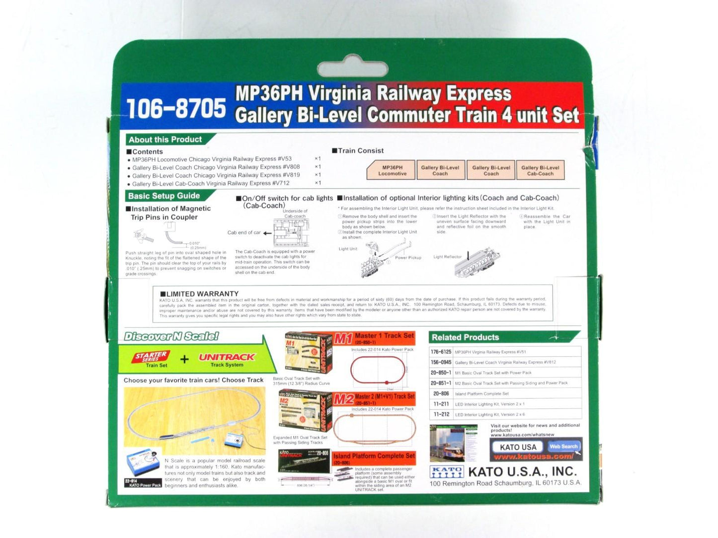 N Scale ***VIRGINIA RAILWAY EXPRESS*** Commuter Train - Kato 106-8705, DCC Ready