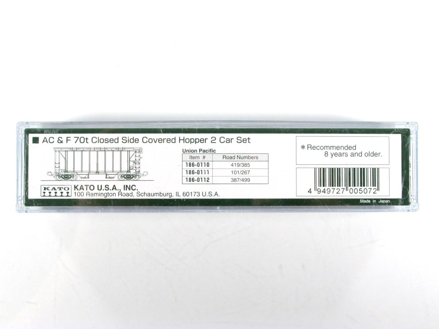 N Scale ***UNION PACIFIC*** ACF 2-Bay Covered Hoppers #387,499 --- Kato 186-0112