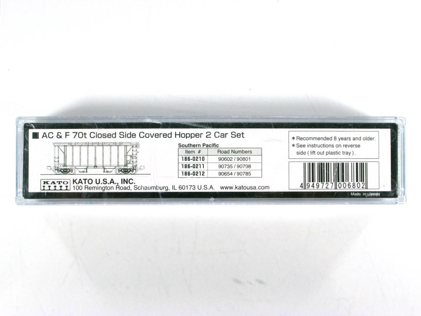 N Scale **SOUTHERN PACIFIC** 2-Bay Covered Hoppers #90602,90801 -- Kato 186-0210
