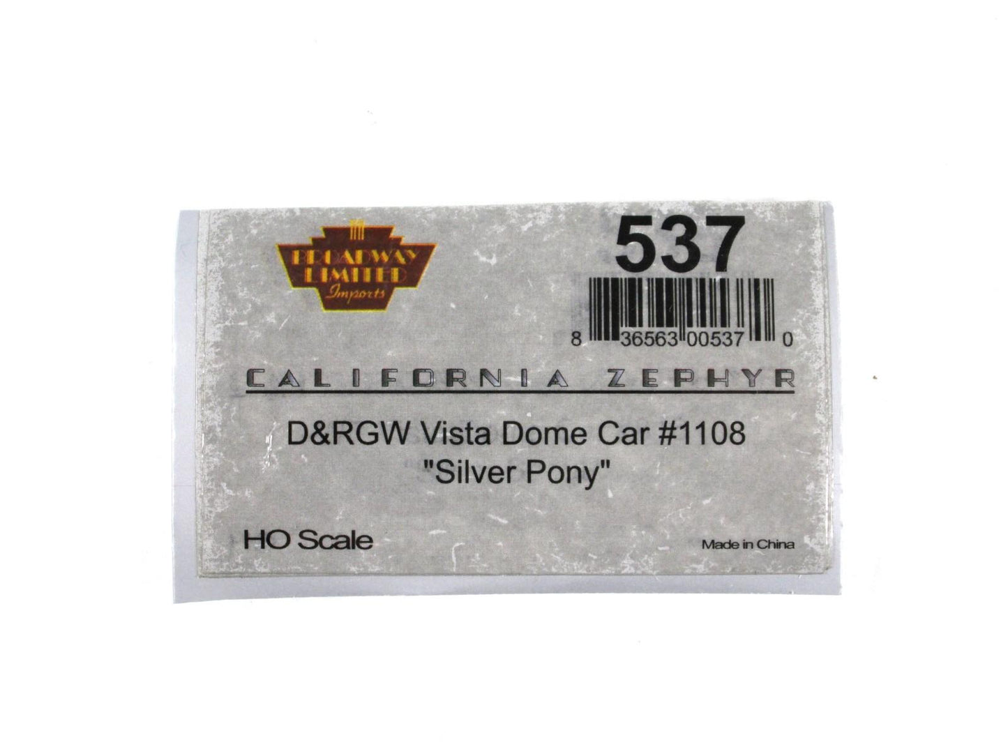HO Scale ***DRGW CA ZEPHYR** SILVER PONY Vista Dome 1108 - Broadway 537, Lighted