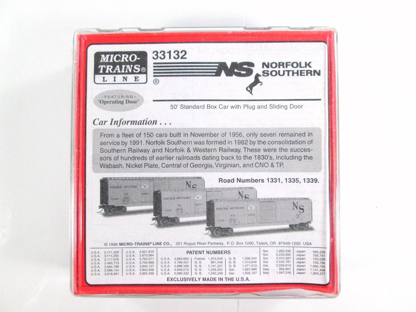 N Scale *NORFOLK SOUTHERN* Box Car 3-Pack #1331, 1335, 1339 --Micro Trains 33132