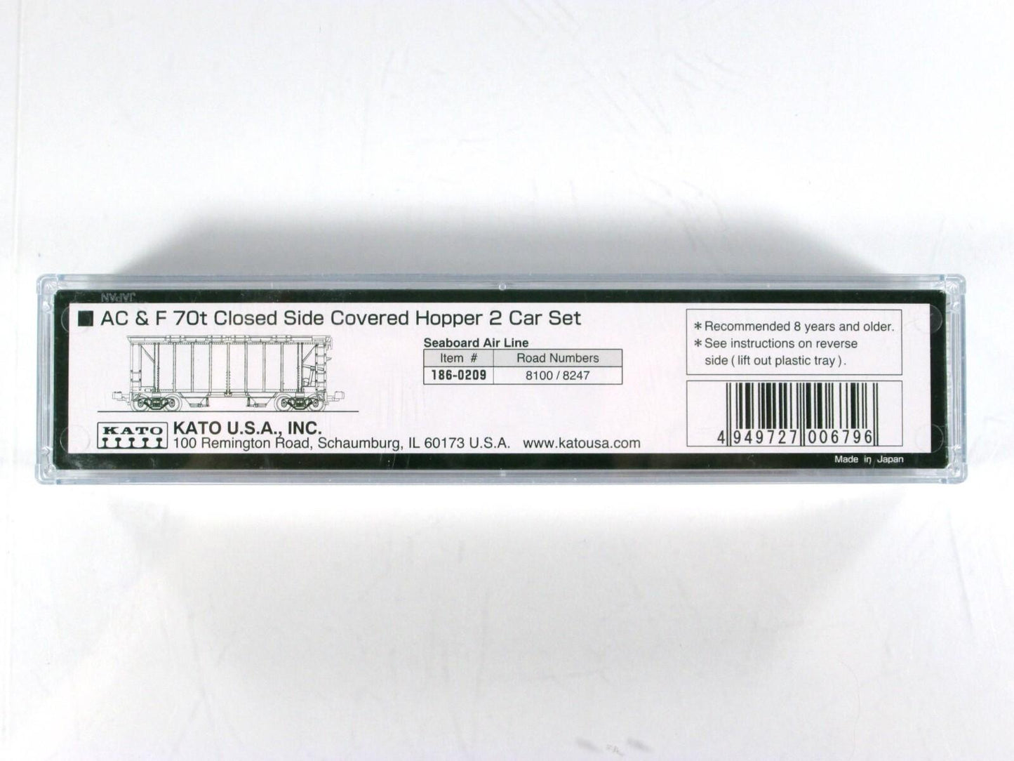 N Scale ***SEABOARD** ACF 70ton 2-Bay Covered Hoppers #8100,8247 --Kato 186-0209