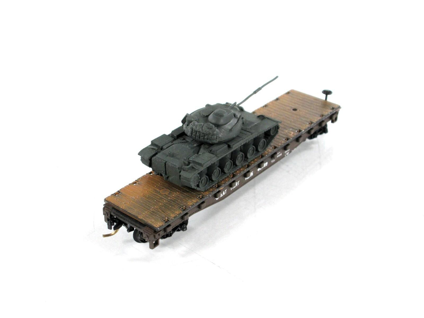 N Scale 50' Flat Car w/ Military Tank Load - Atlas, MTL Couplers