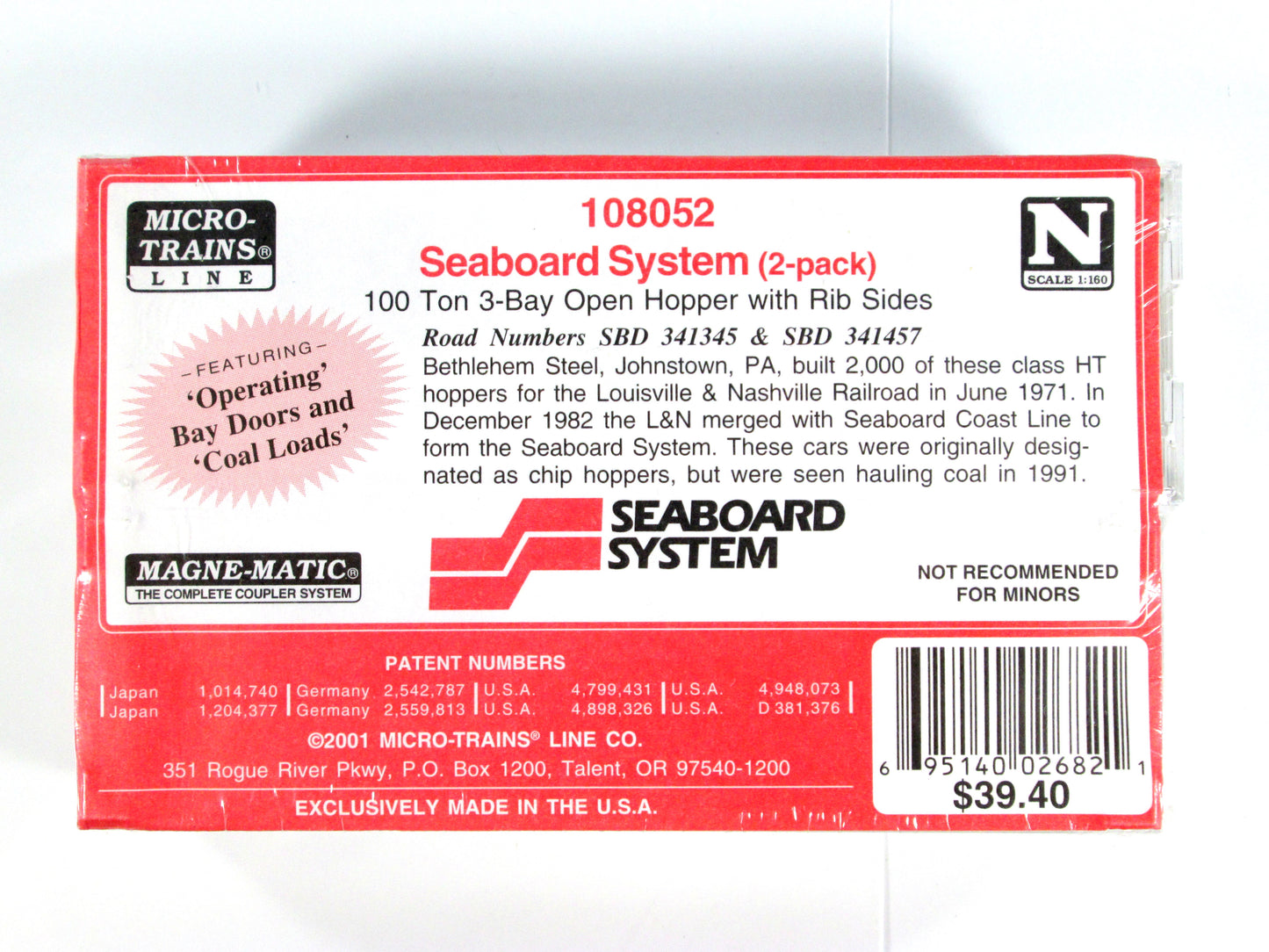 N Scale **SEABOARD SYSTEM** 100-Ton Coal Hopper 2-Car Set - Micro Trains 108052