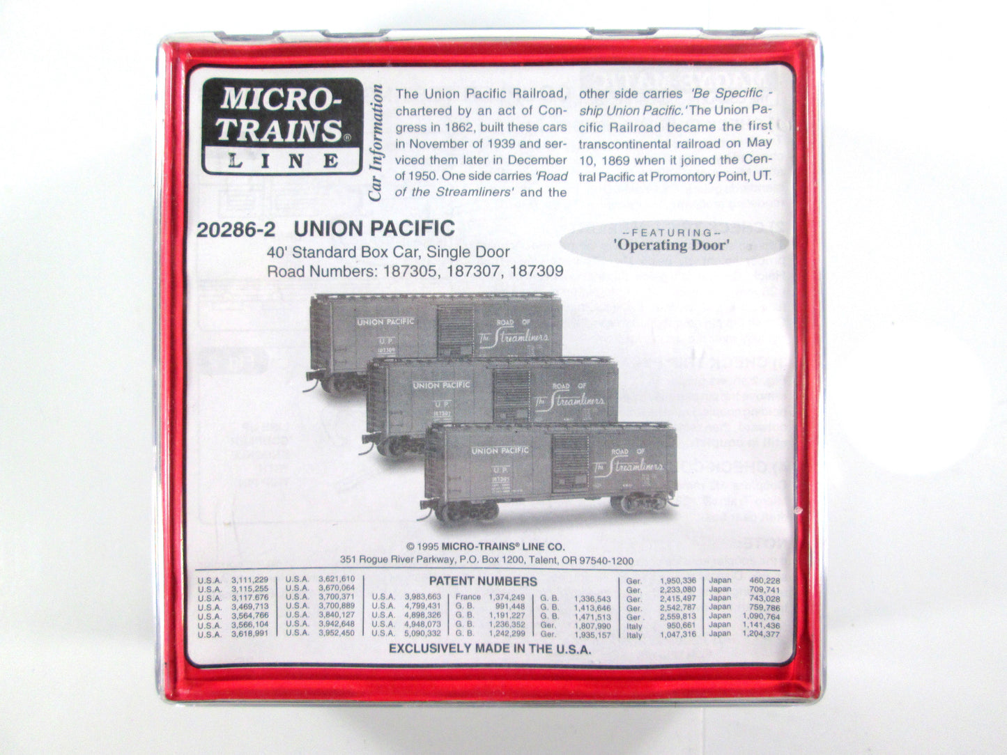 N Scale **UNION PACIFIC** Box Cars #187305,187307,187309 - Micro Trains 20286-2