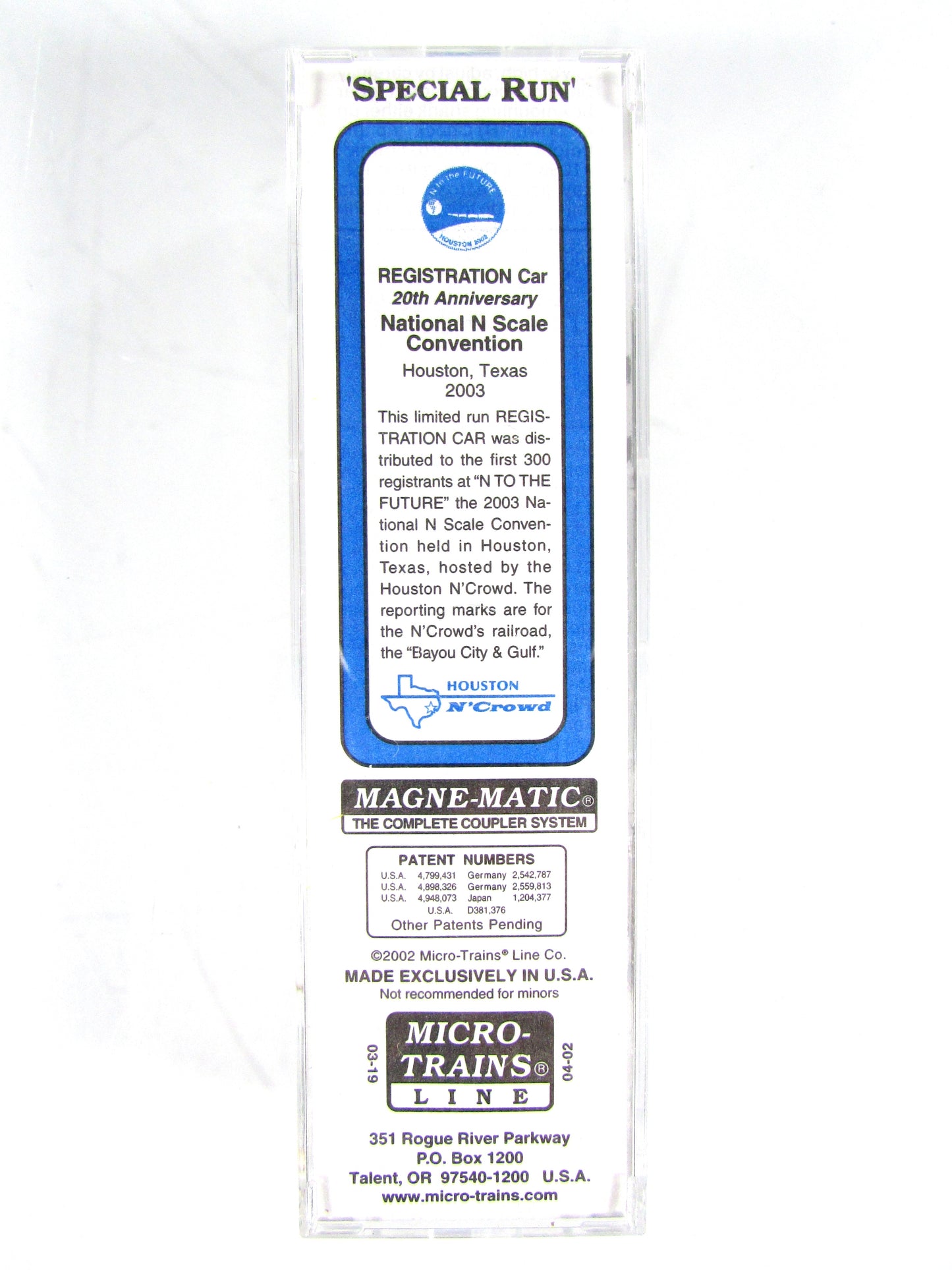 N Scale *N to the FUTURE* Houston 2003 Convention Box Car -Micro Trains Special