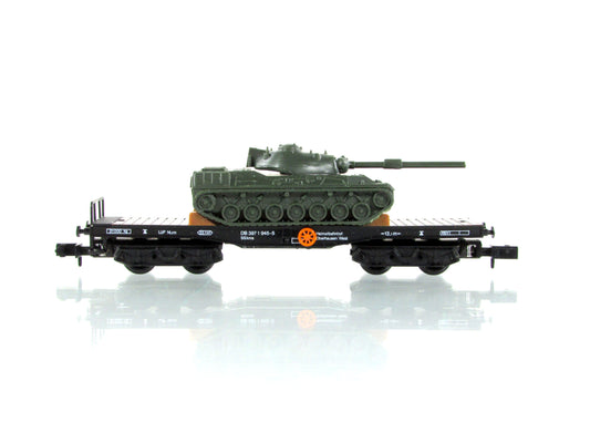N Scale ***DEUTSCHE BAHN*** Flat Car w/ German Army Leopard Tank - Arnold 4970