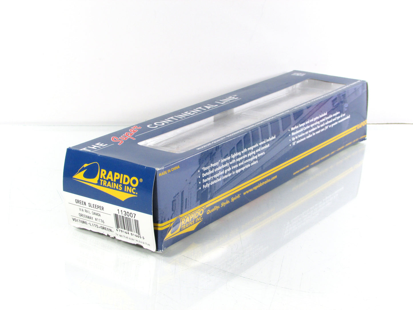 HO Scale **VIA RAIL CANADA** *GREENWAY* Sleeper #1176 -- Rapido 113007, Lighted
